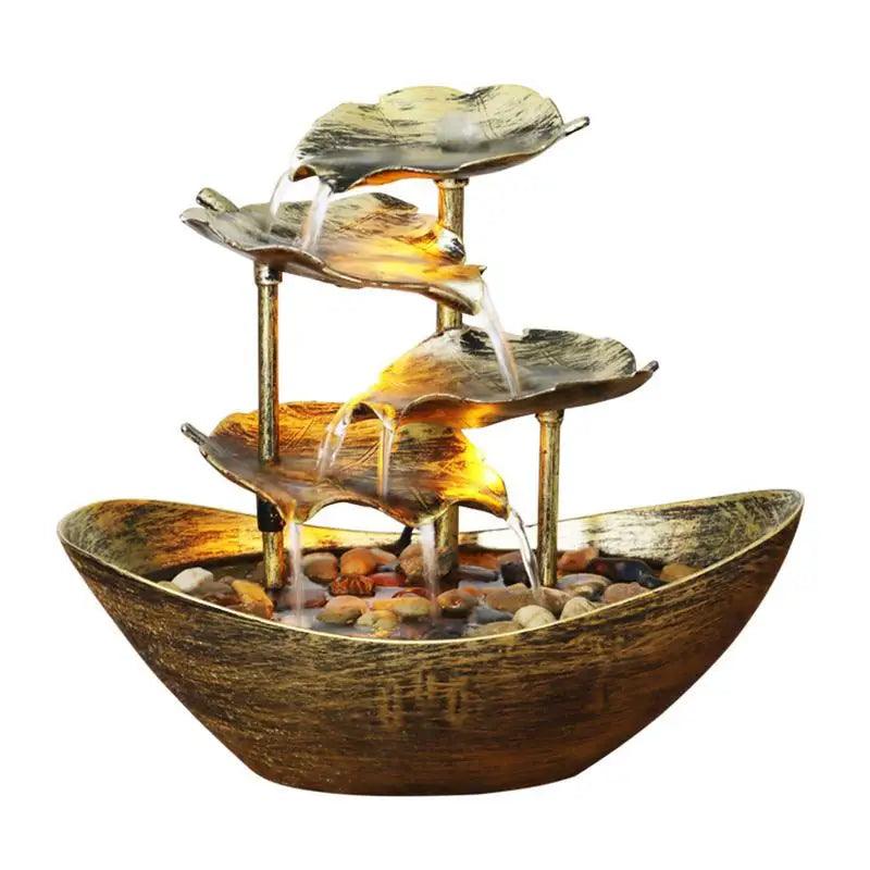 Small Tabletop Fountain | Soothing Indoor Waterfall with Lotus Leaf Design | Electric Pump & LED Lights | Ideal for Home, Office, Living Room Decor