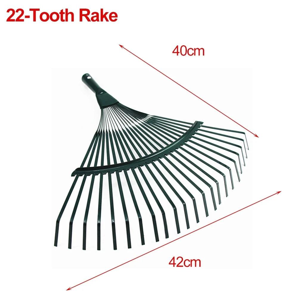 22-Tooth Garden Leaf Rake - High Carbon Steel Farming Rake for Home Garden and Agricultural Use