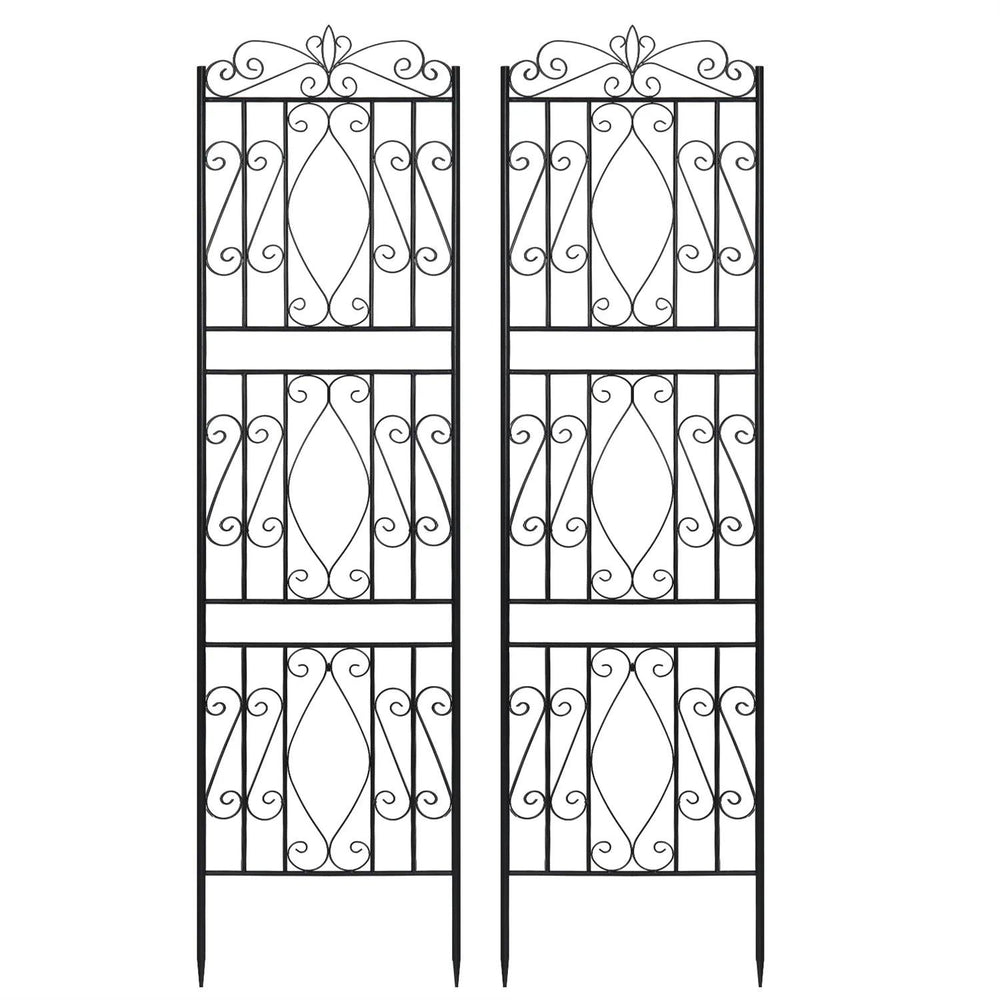 2PCS Black Metal Iron Fence Panels for Garden | Tall Wrought Iron Trellis | Decorative Outdoor Yard Panels for Climbing Plants