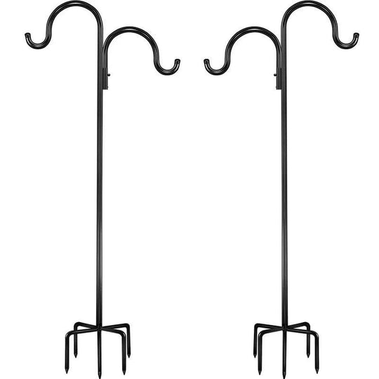 Double & Tall Shepherds Hook - 76 Inch Heavy Duty Bird Feeder Pole with 5 Prong Base for Hanging Plants & Lanterns