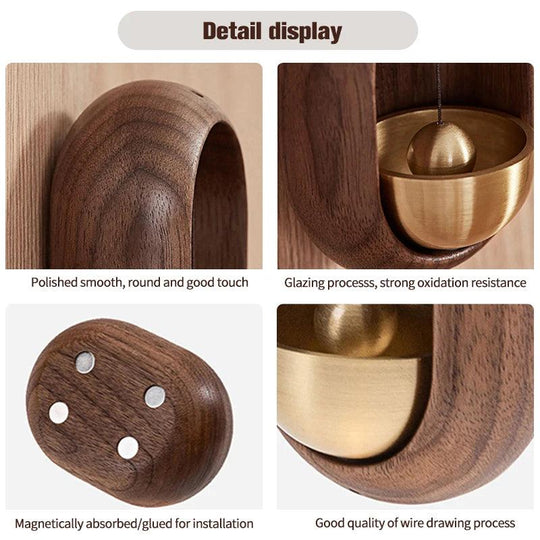 Wooden Wind Chimes Doorbell - Decorative Wood and Brass Bell for Door Opening, Japanese Porch Reminder, Outdoor Wind Chime