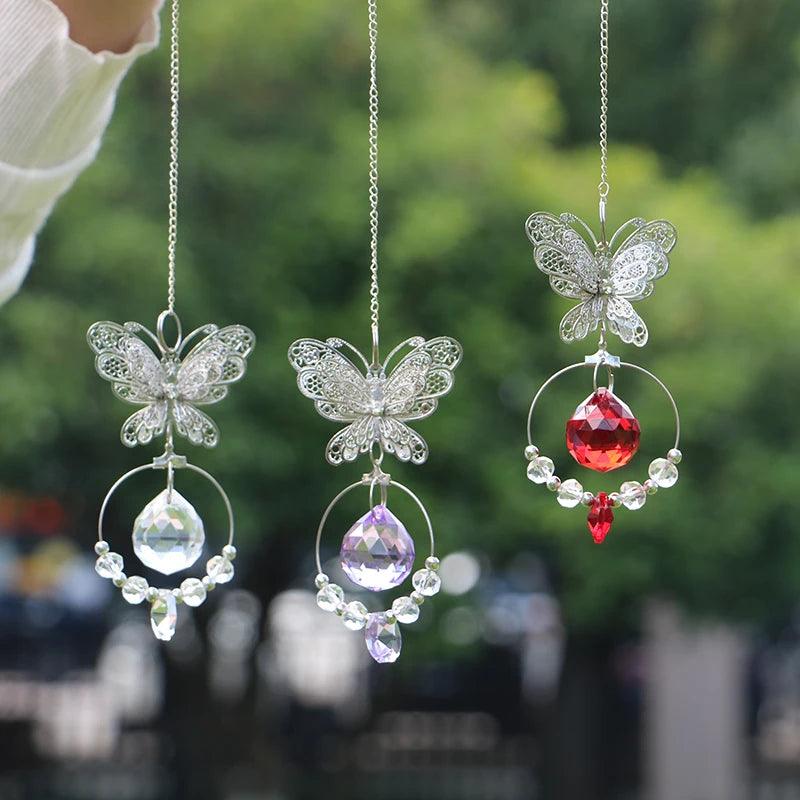 Crystal Butterfly Sun Catchers with Prism Hanging Pendant for Window - Butterfly Suncatcher Crystals, Rainbow Maker Decor for Garden, Yard, and Home