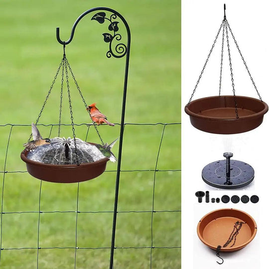 Solar-Powered Bird Bath Fountain with S-Shaped Hook – 12.01-inch Tray, Outdoor Birdbaths & Water Fountains for Garden Décor