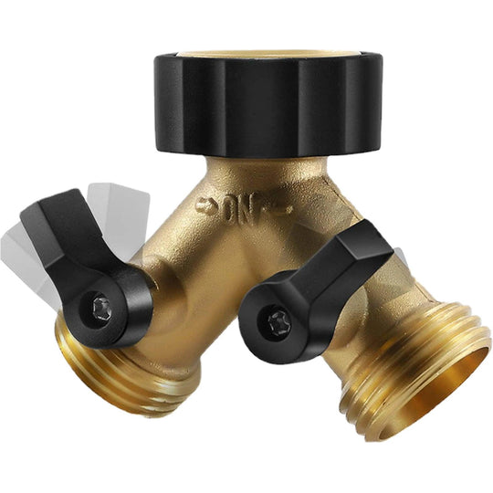 2 Way Garden Y Hose Splitter - 3/4 Inch Brass Tap Splitter for Washing Machine and Outdoor Use