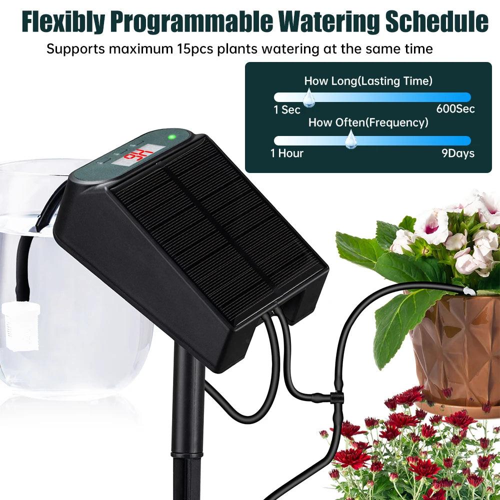 Solar Automatic Drip Irrigation Kit 5V. 2.5 W system for Home Garden | Self-Watering Solar System with Anti-Siphon Device