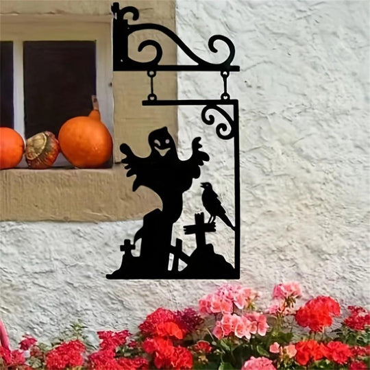 Halloween Metal Wall Decor Ghost Art with Witch, Pumpkin, Crow, Skeleton | Outdoor & Indoor Metal Wall Hanging Decorations