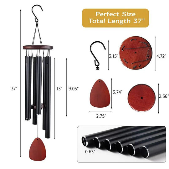 26/28/32/37 Inch Memorial Wind Chimes | 6 Tubes Aluminum Corinthian Bells for Sympathy & Funeral | Deep Tones for Outdoor/Indoor