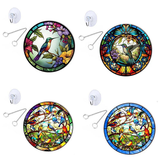 Stained Glass Suncatcher Panel - Acrylic Hanging Decor for Windows, Walls & Gardens - Vibrant Sun Catchers with Birds Design