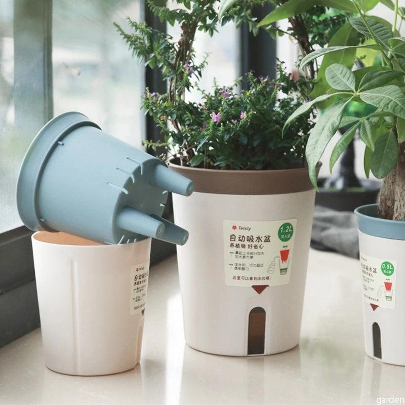 Double Layer Self-Watering Hydroponics Flower Pot – Plastic Automatic Water-Absorbing Planter for Home & Office