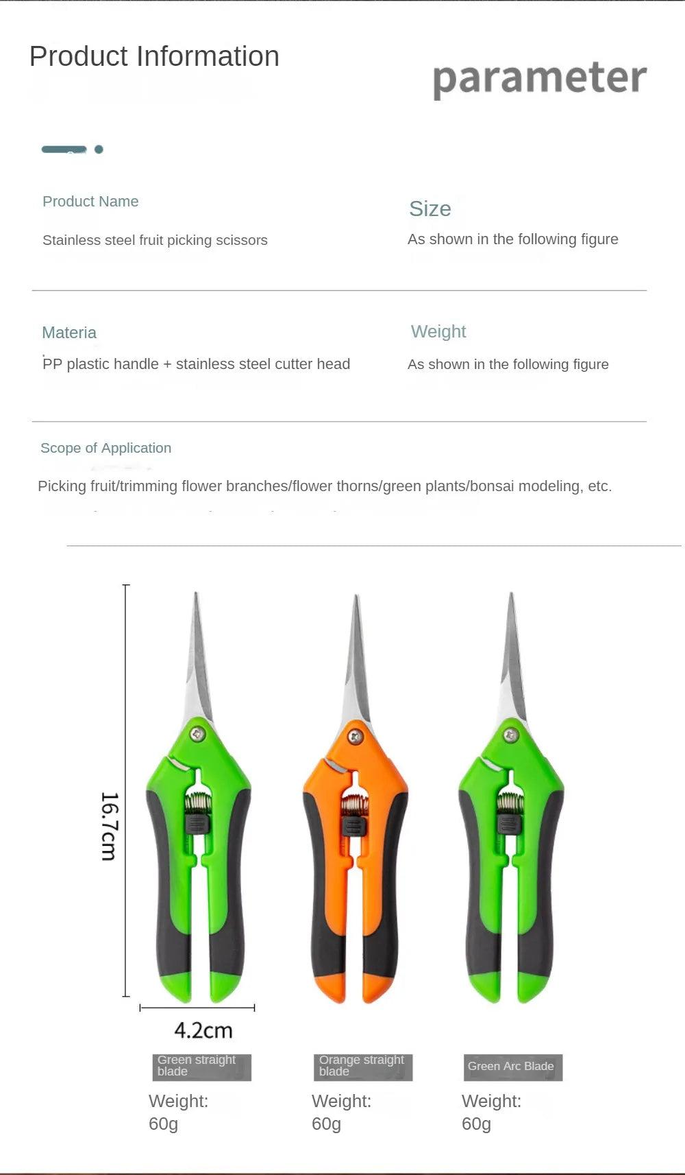 Stainless Steel Secateurs - Bonsai Shears for Pruning, Fruit Picking, and Household Use