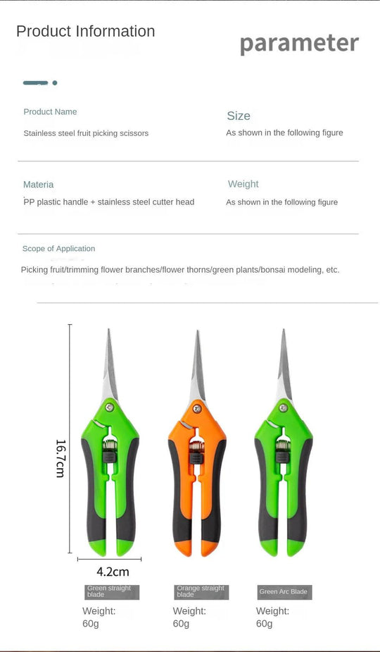 Stainless Steel Secateurs - Bonsai Shears for Pruning, Fruit Picking, and Household Use