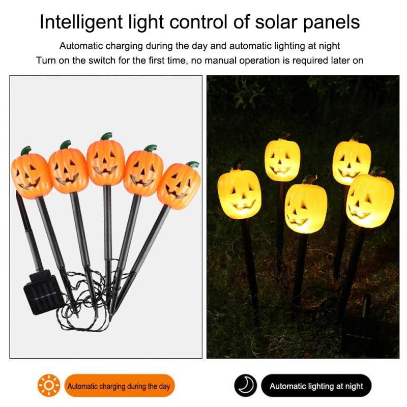 5 LED Halloween Pathway Lights - Solar, LED Pumpkin, Ghost, Skull Decorations for Outdoor Walkway, Yard, and Garden