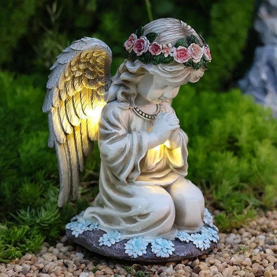 Solar Angel Garden Statue Figure with Light - Resin Figurine for Outdoor Lawn & Patio Decoration