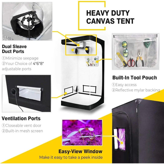 Grow Tent - 31x32x63-Inch Water-Resistant Indoor Hydroponic System with Removable Floor Tray and Observation Window