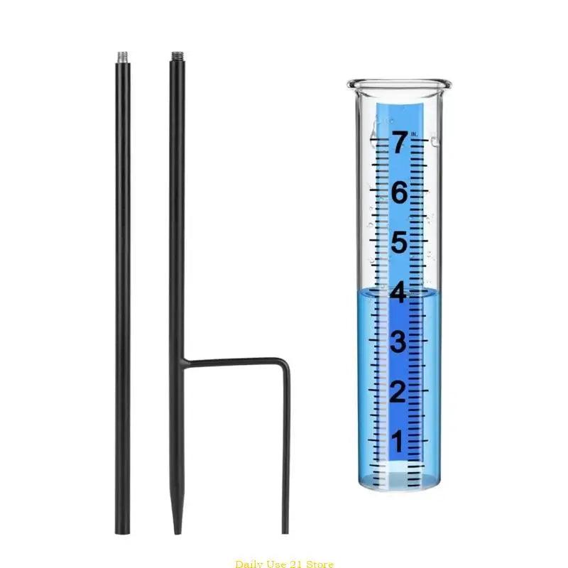 Decorative Rain Gauge 7" Capacity, Large Outdoor Garden Rain Gauge Stake, Easy-to-Read Metal Rain Gauge with Stake for Yard Art Decor