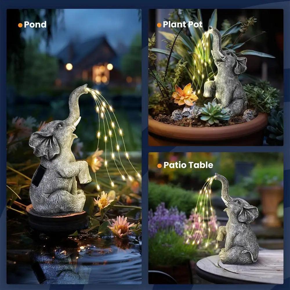 Solar Elephant Garden Statue with LED Lights - Lighted Garden Figurine Decorations