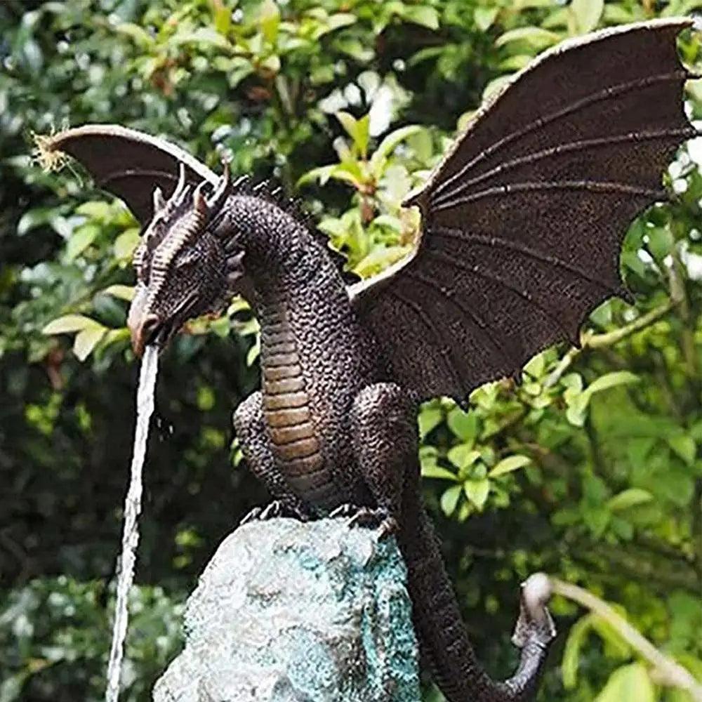 Small Garden Fountain Dragon Statue - Water Spray Dragon Pattern Resin Fountain Sculpture for Outdoor Garden Decor