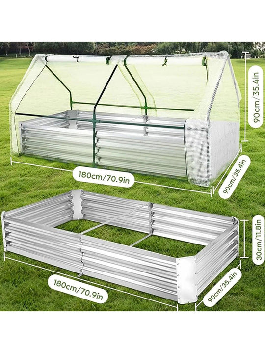 6 x 3 x 1 FT Galvanized Raised Garden Bed Kit with Greenhouse and Roll-Up Doors