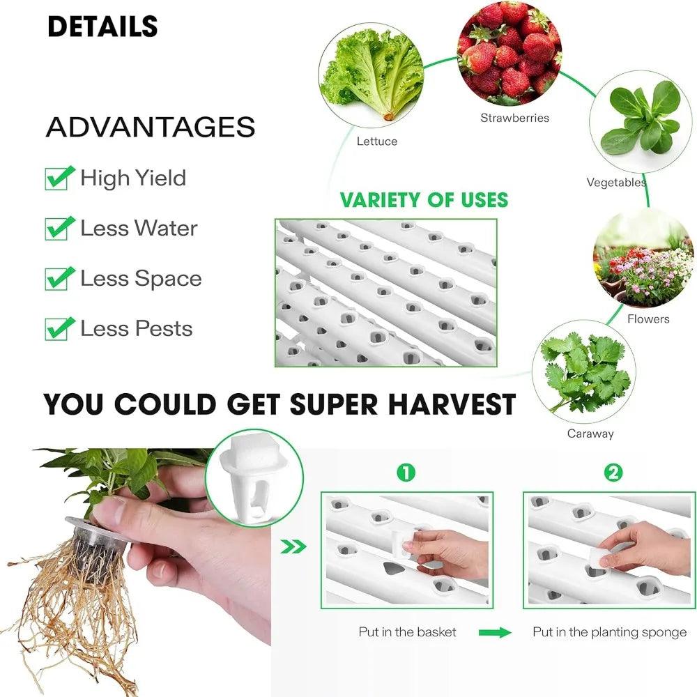 Hydroponics Growing System 108 Plant Sites – 3 Layers, 12 PVC-U Pipes Garden Kit for Leafy Vegetables