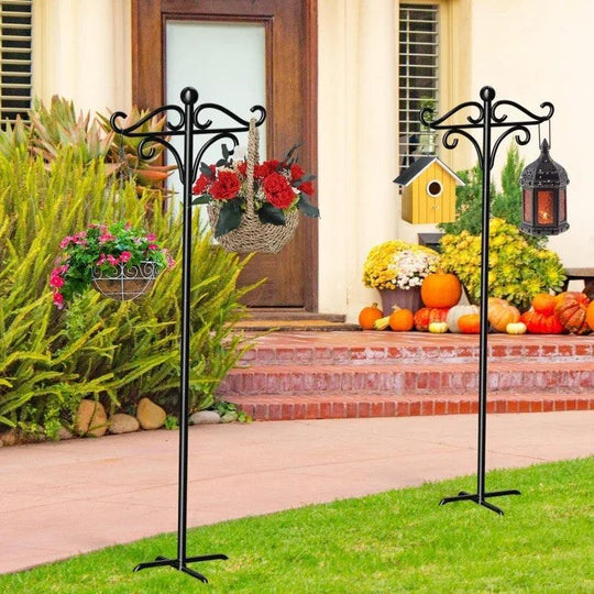 76 Inch Heavy Duty Double Shepherds Hook | Tall Outdoor Hook for Bird Feeders, Plants, Solar Lanterns | Decorative Garden Stakes