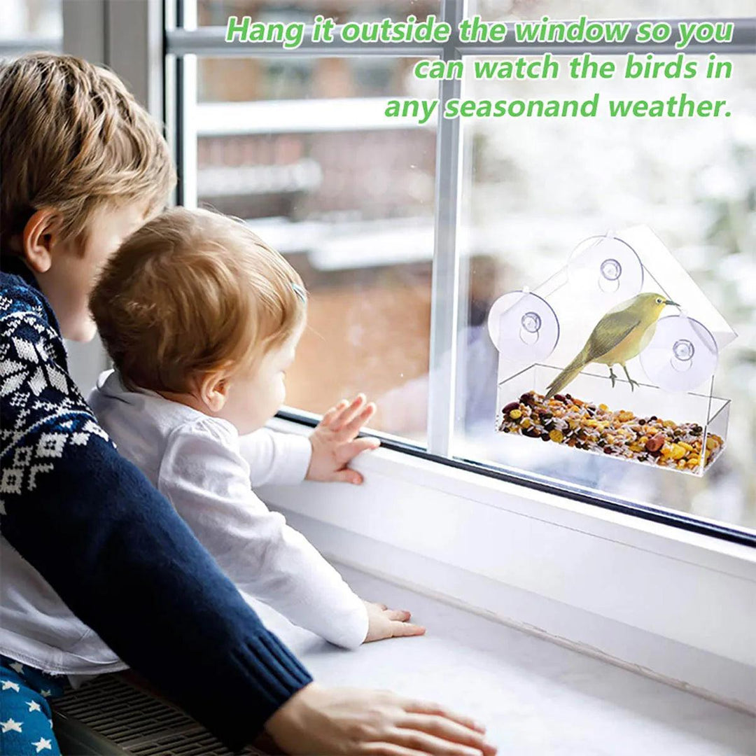 Clear View Window Bird Feeder - Transparent Removable with Suction Cups, Sliding Feed Tray, Waterproof, Squirrel-Proof for Windows