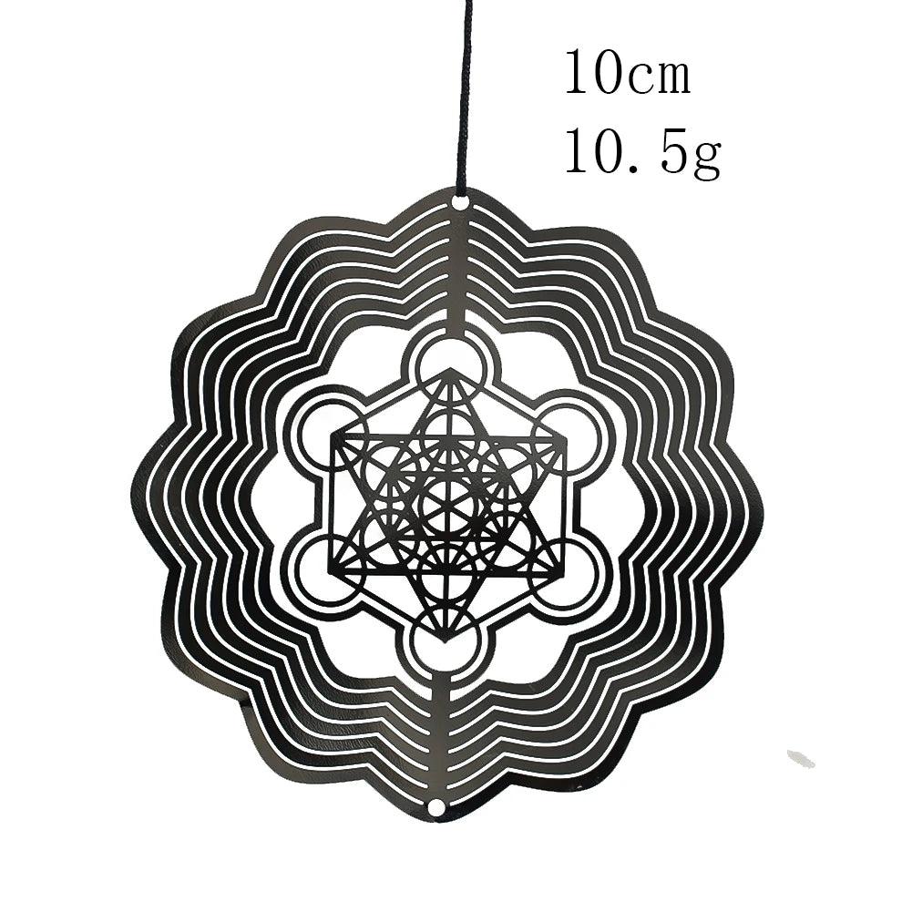 Metal Wind Spinners - Sacred Geometry Amulet, Stainless Steel Outdoor Garden and Yard Spinner, Rotating Wind Catcher for Meditation & Spiritual Decor