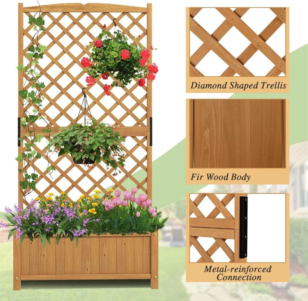 Raised Garden Bed Set of 2 with Trellis, 35.5x17.5x71-inch Planter Box with Removable Bottom Base