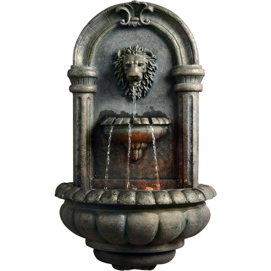 Outdoor Wall Fountain | Antique Bronze Resin Waterfall | 32.1-Inch Wall-Mount with LED Light | Durable, Lightweight Design for Gardens and Backyards