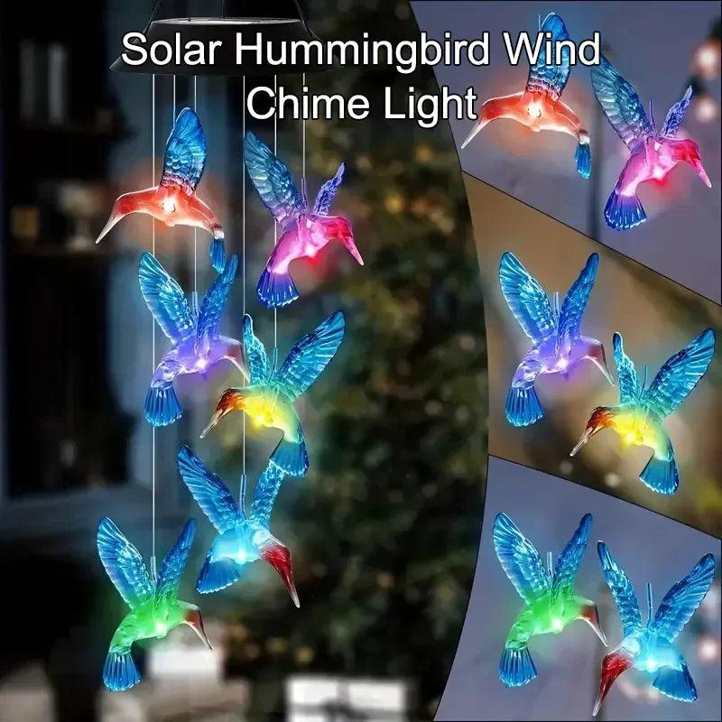 Solar Butterfly & Hummingbird Wind Chimes with LED Lights | Solar-Powered Outdoor Decoration | Garden, Patio, Courtyard Chimes with Changing Lights