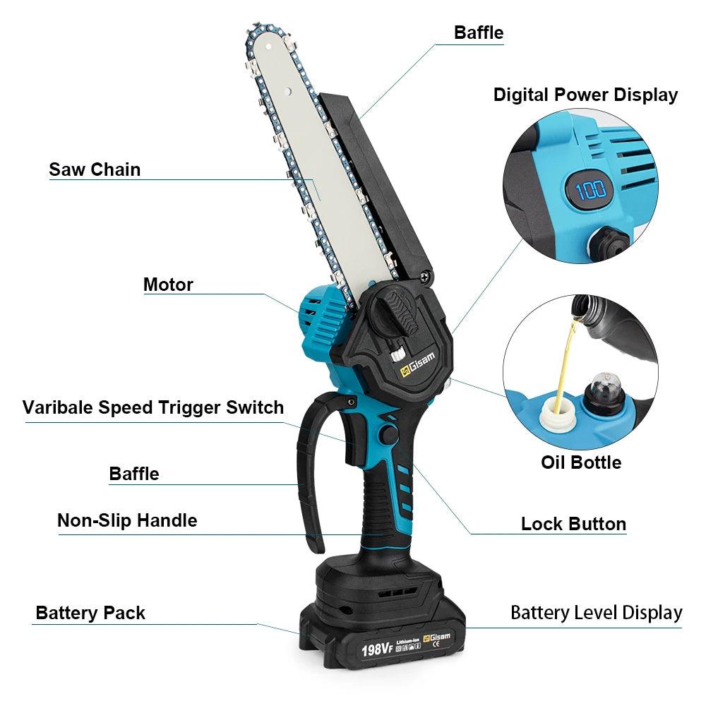 8 Inch Cordless Electric Pruning Saw for Tree Cutting | Brushless Battery Powered Chainsaw Compatible with Makita 18V Battery