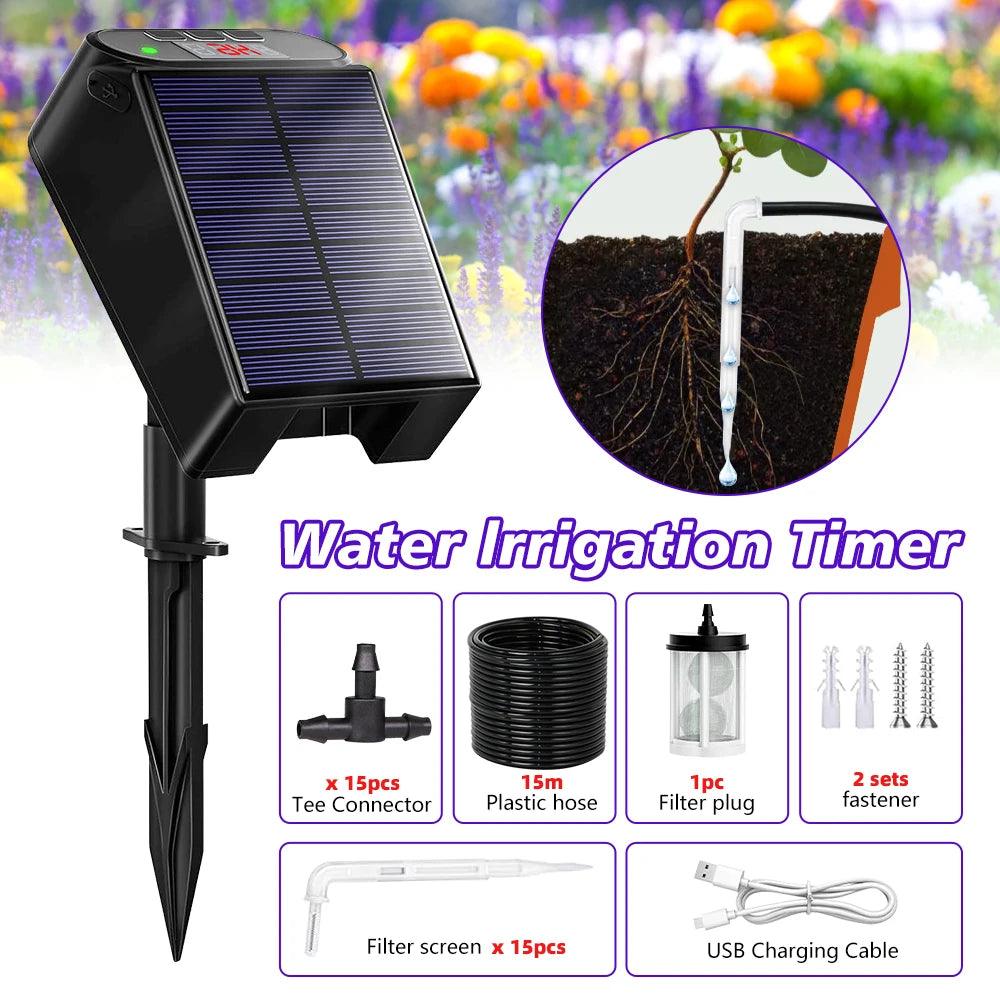 Solar Automatic Drip Irrigation Kit 5V. 2.5 W system for Home Garden | Self-Watering Solar System with Anti-Siphon Device