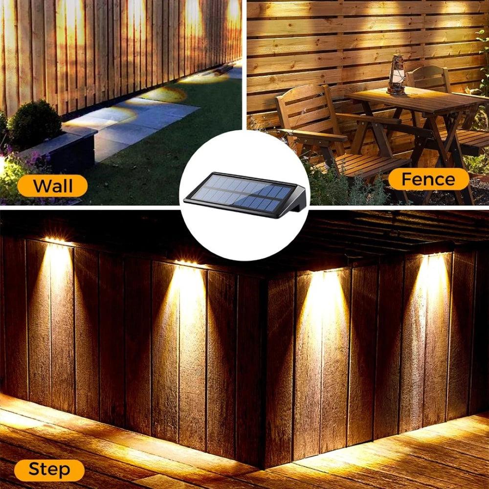 2 Pack Solar Deck Lights - Outdoor Waterproof LED Fence Post Lights, 4 LEDs, IP65 Solar-Powered Wall Lights for Decking, Stairs, and Yard