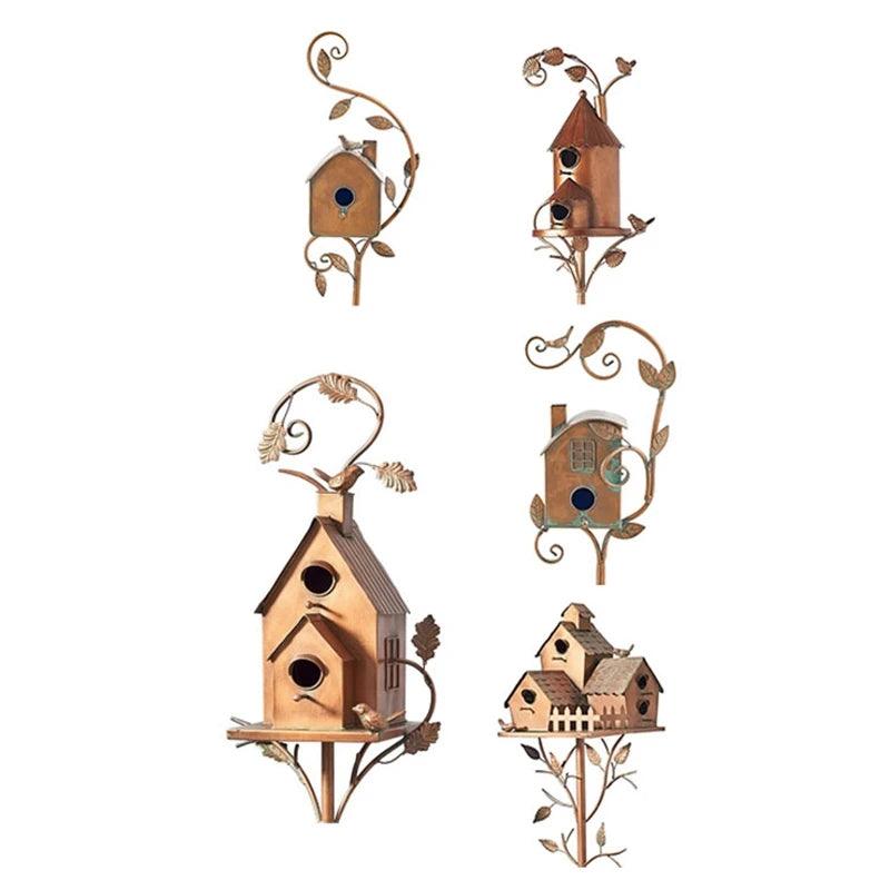 Unique Birdhouses with Pole | Metal Birdhouse Kits & Decorative Color of Copper Bird House Poles for Patio & Garden