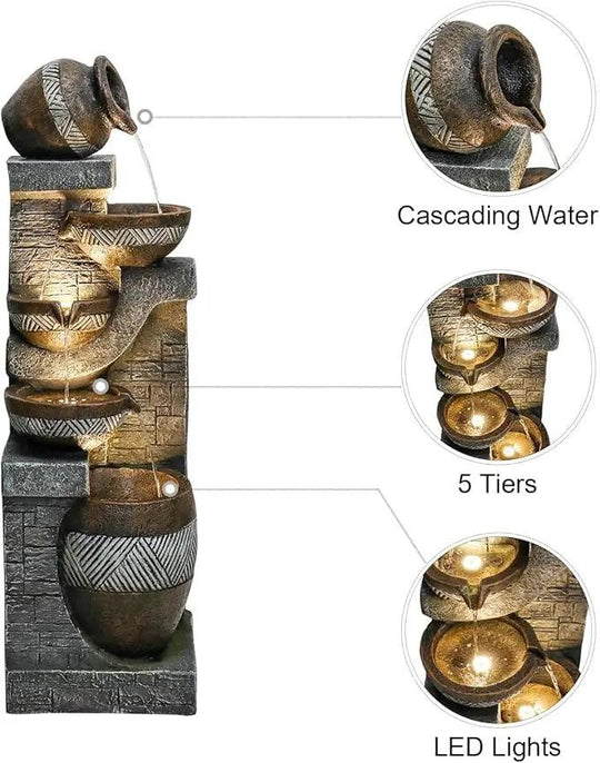 Indoor/Outdoor Modern Free Standing Floor Water Fountain - 42.5" Cascading Water Feature for Home, Living Room & Garden