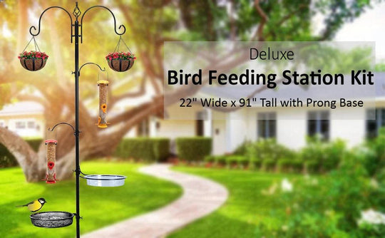 Heavy Duty Bird Feeder Pole with Twin Hooks – 7ft 8in Tall Metal Bird Feeder Pole for Bird Houses & Feeders