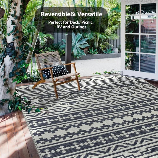 Waterproof 9x12 Outdoor Rug for Patios, Clearance Large Geometric Boho Carpet, Indoor Outdoor Rug 9' x 12', UV Resistant for Camping, Deck, and Garden