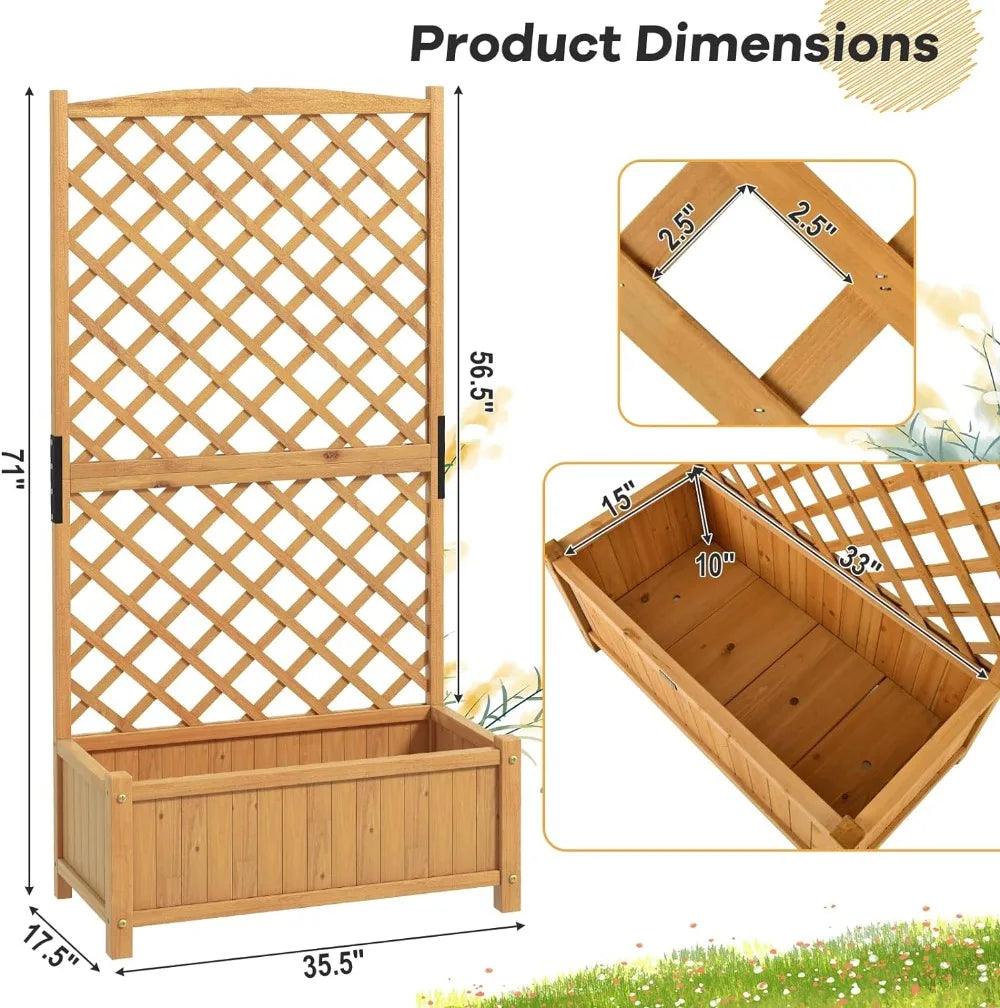 Raised Garden Bed Set of 2 with Trellis, 35.5x17.5x71-inch Planter Box with Removable Bottom Base