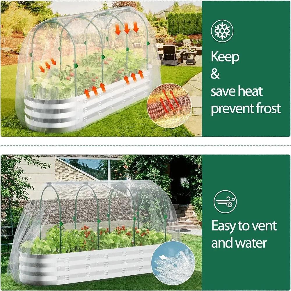 5.4 x 1.6 x 0.8 ft Galvanized Steel Raised Garden Bed with Greenhouse Covers - Ideal for Fruits, Vegetables, and Herbs