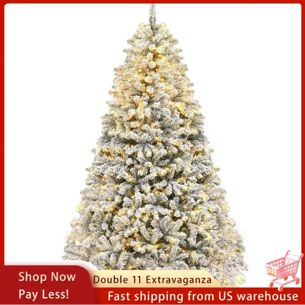 Christmas Tree Prelit Snow Flocked Artificial Full  Tree with 8 Light-Modes, 800 Branch , Party Decoration Christmas Pine