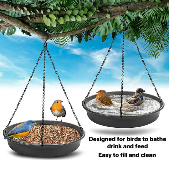 Hanging Bird Feeder and Bath Tray | Outdoor Bird Feeder & Water Bowl | Garden Yard Decoration | Birdbaths for Wild Birds | Bird Feeder with Chain