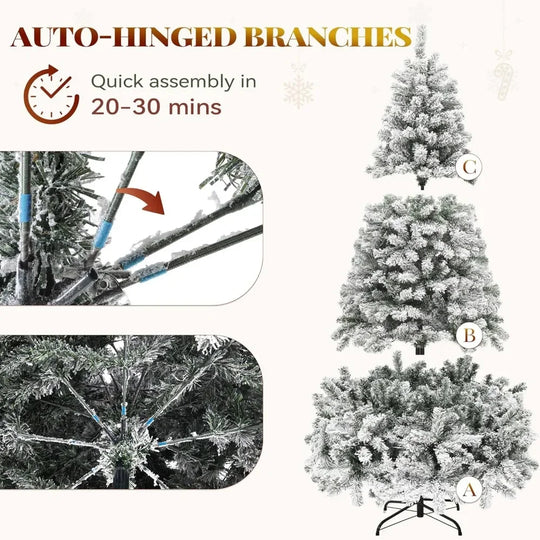 Christmas Tree Prelit Snow Flocked Artificial Full  Tree with 8 Light-Modes, 800 Branch , Party Decoration Christmas Pine