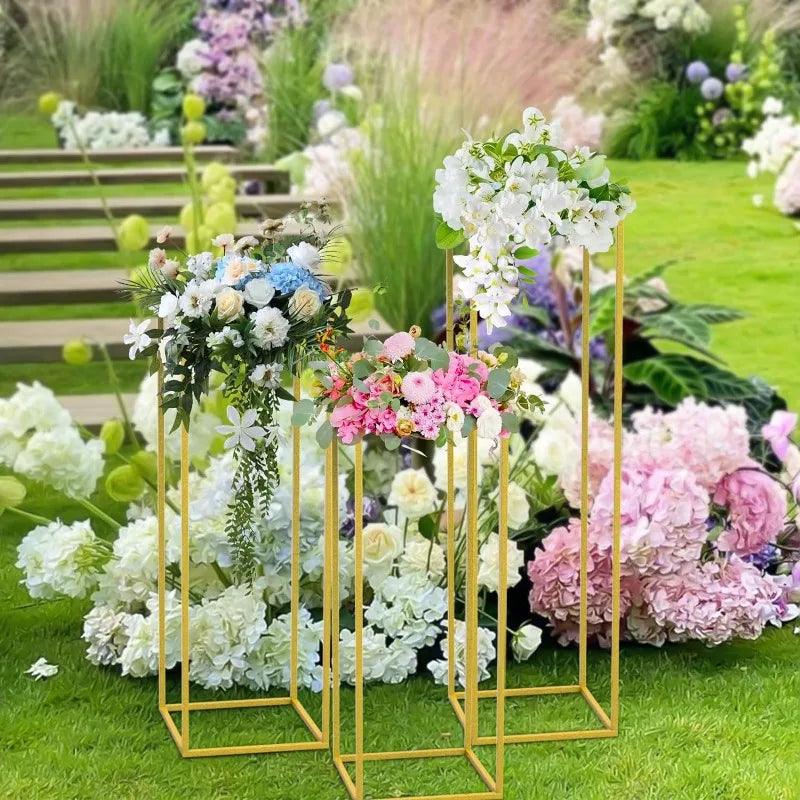 Gold Metal Planter Pedestal Stand - Tall Round Cylinder Plant Stand for Large Plants & Events