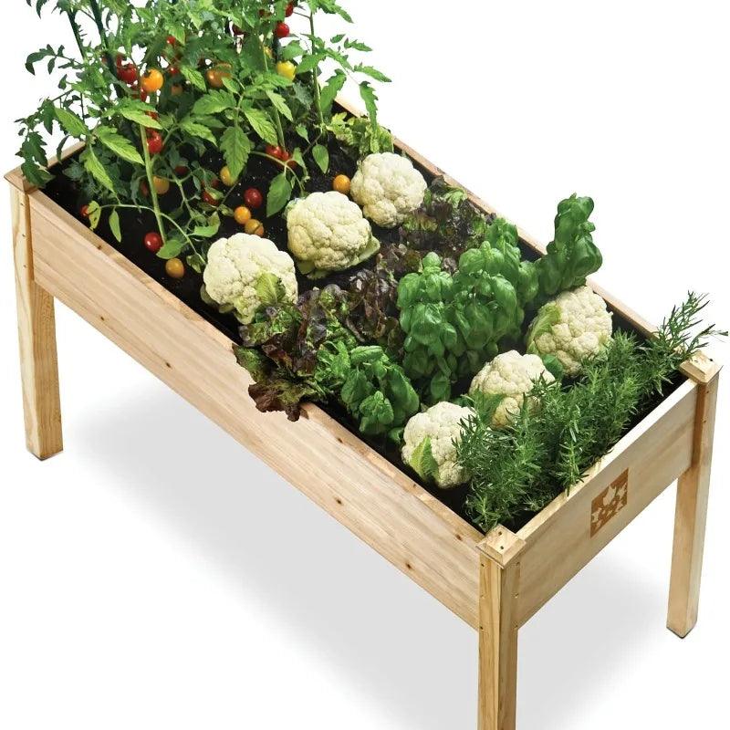 Raised Garden Bed with Legs 48x24x30" - Natural Cedar Wood Elevated Planter Box with Bed Liner