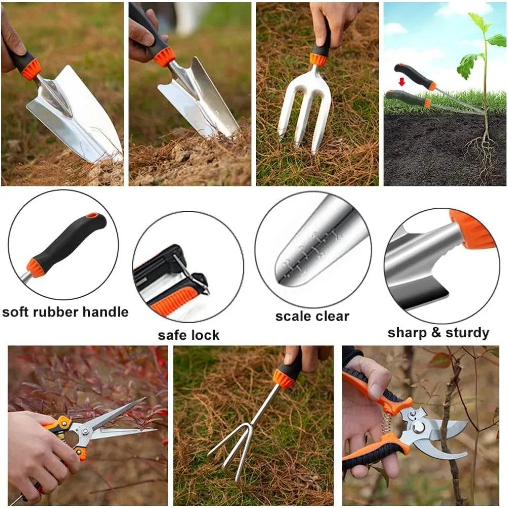 10-Piece Gardening Tool Set with Ergonomic Handles & Storage Bag | Garden Tools Set, Gardening Kit