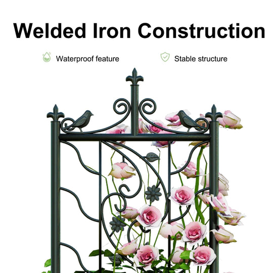 6 Panels 76.8 Inch Black Metal Iron Fence | Decorative Garden Trellis with Rod and Wrought Iron Design | Outdoor Climbing Plants & Yard Decor