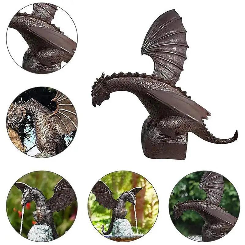 Small Garden Fountain Dragon Statue - Water Spray Dragon Pattern Resin Fountain Sculpture for Outdoor Garden Decor