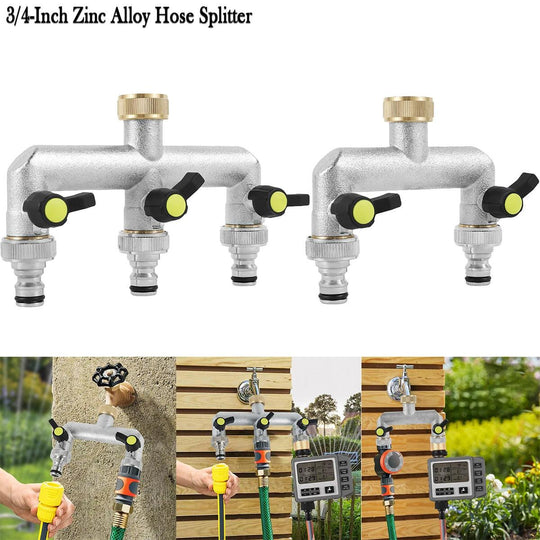 3/4 Inch 2/3 Way Hose Splitter - Garden Water Splitter Faucet Adapter with Valve for Multi-Way Irrigation