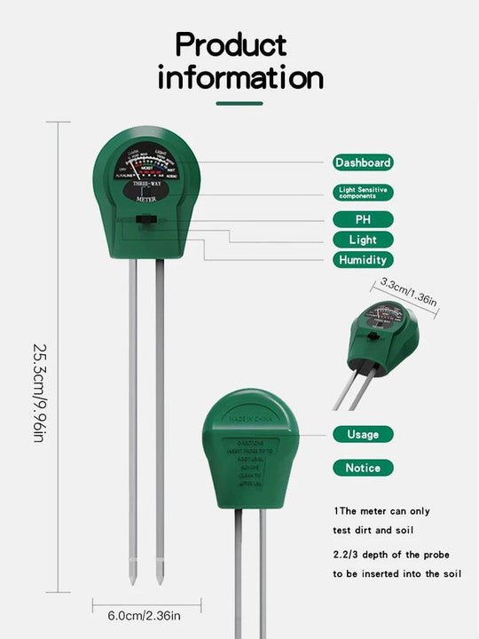 1 PC Digital 3-in-1 Soil pH Meter, Moisture Monitor & Temperature Sunlight Tester – Accurate Soil pH Testing & Measurement