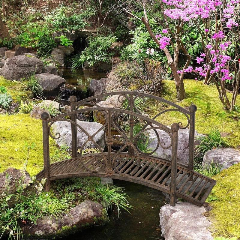 Rustic Vintage Garden Bridge | Decorative Classic Pond Bridge with Safety Railings | Ideal for Japanese Gardens, Outdoor Walkways, Landscaping