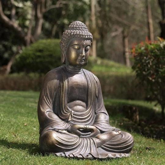 22.75" Large Outdoor Buddha Garden Statue - Sitting Meditating Zen Decor, Bronze Finish